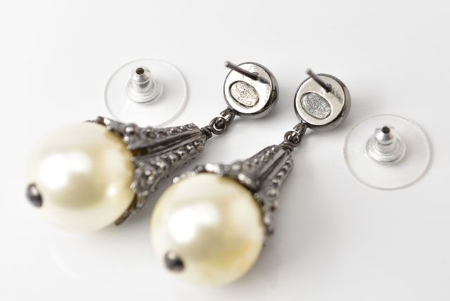 Chanel Earrings Chanel Pearl Motif Coco Mark Gunmetal