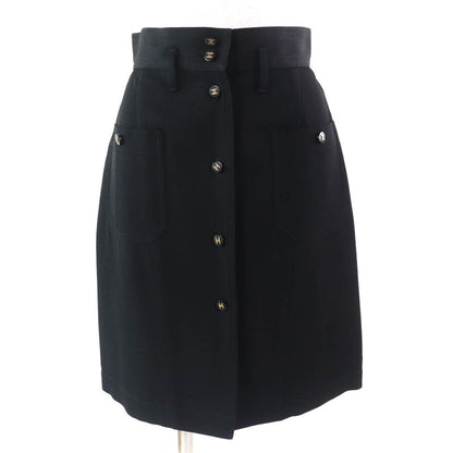 CHANEL Vintage P04919 100% Wool Coco Mark Button Coco Button Tight Skirt Lined
