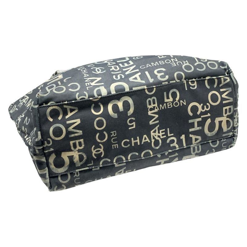 Chanel Tote Bag Vichy Line Ivory×dark Gray Cotton