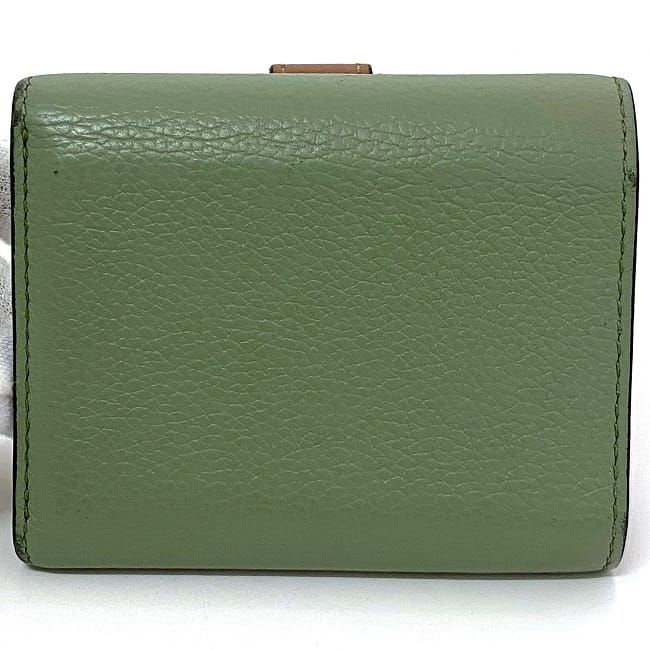 Loewe Trifold Wallet Green Anagram Compact Leather Preowned