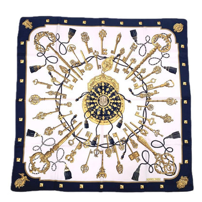 Hermes Carre 90 LES CLES Key Motif Black Silk