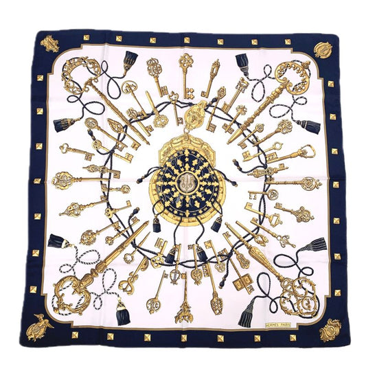 Hermes Carre 90 LES CLES Key Motif Black Silk