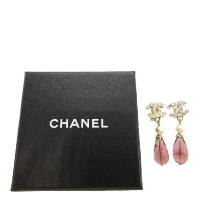 Chanel Coco Mark Earrings Faux Pearl/stone/metal 05P Gold 0755 Chanel