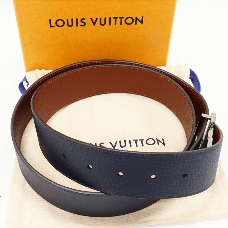 Louis Vuitton Belt Taurillon Leather Navy X Brown LV Tilt Reverse Taurillon