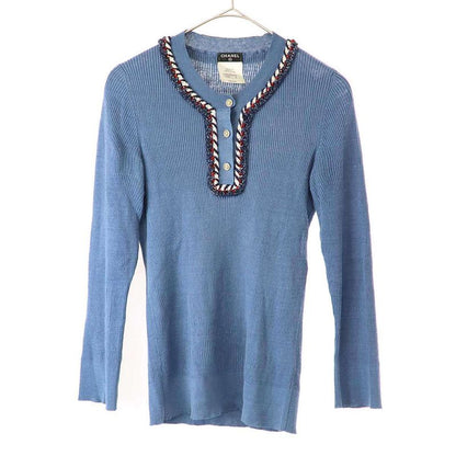 Chanel Henry Neck Ribbed Knit Sweater P45347k04797 Blue 40