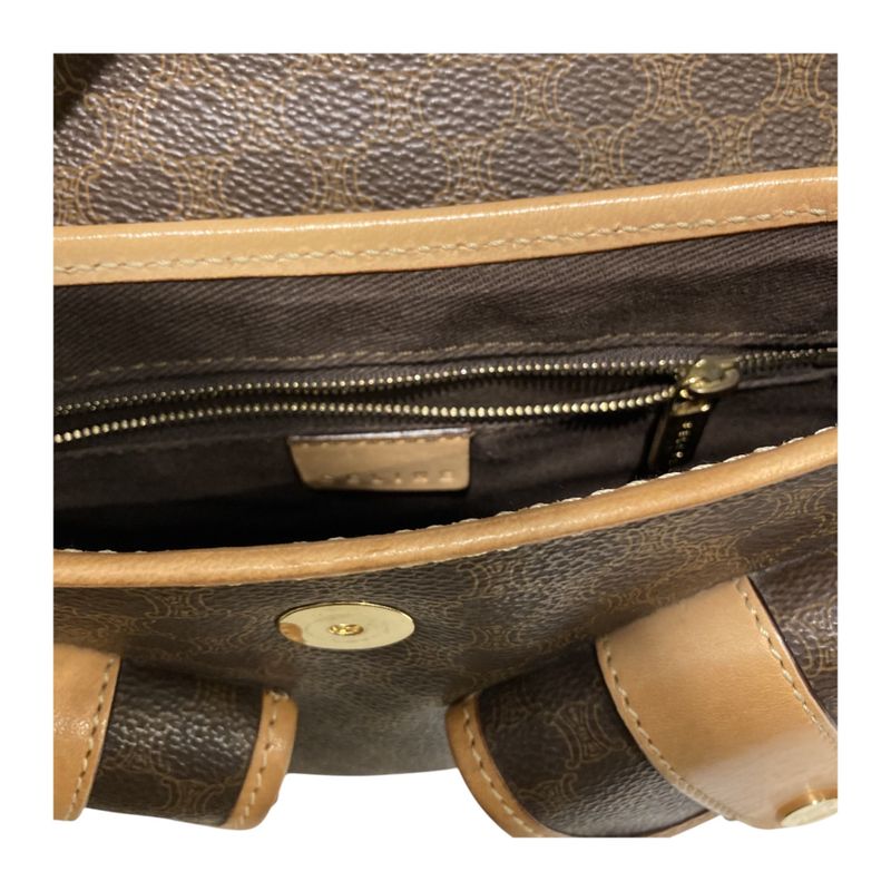Celine ⑤ Macadam Twin Pocket Logo Button Shoulder Bag Women Brown FREE