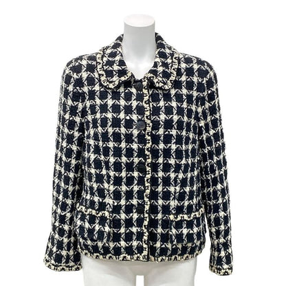 Chanel Jacket Size 42 L Women's P09771 Black And Ivory Tweed / Long Sleeves /