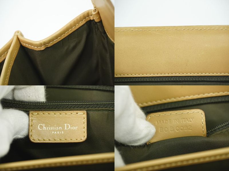 Authentic Christian DIOR Trotter Handbag Canvas Leather Khaki Beige Trotter Bag