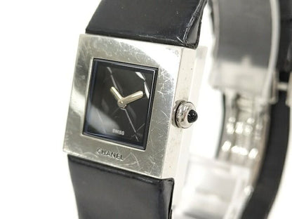 Chanel Ladies Watch Matelasse SS Leather Belt Black Quartz Black Dial H0116