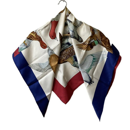 Hermes Scarf Carre 90 Ivory×red×multi Birds