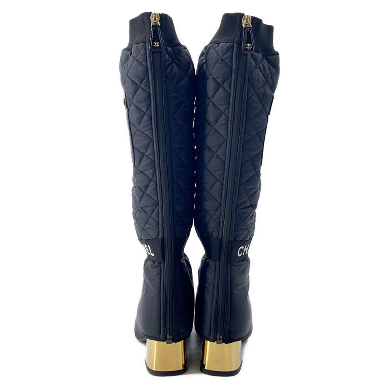 Chanel Long Boots CC Logo Quilted 39C Shoes