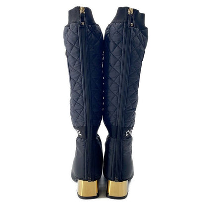 Chanel Long Boots CC Logo Quilted 39C Shoes
