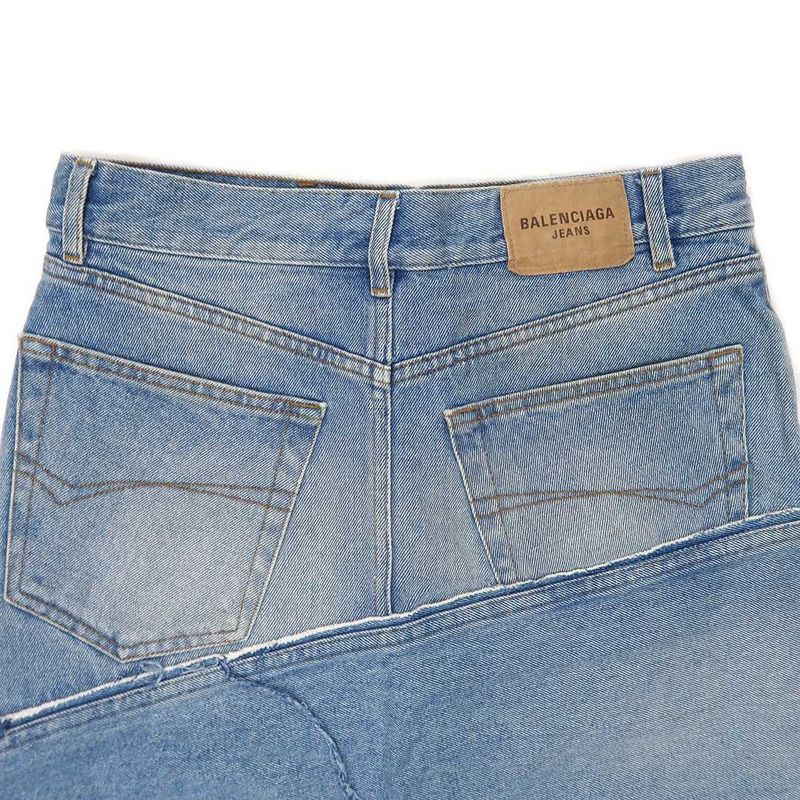 Balenciaga Denim Skirt Light Blue Series 34 100% Cotton Cut-off Denim