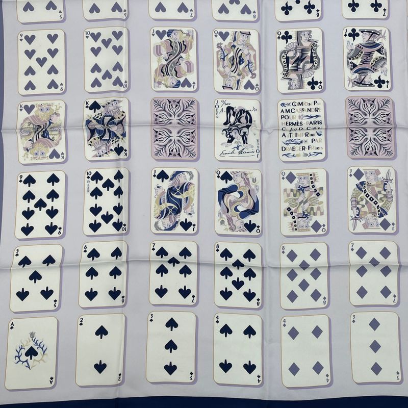 Hermes Scarf Carre 90 Silk Jeu De Cartes Trump Card Numbers Bandana Multicolor