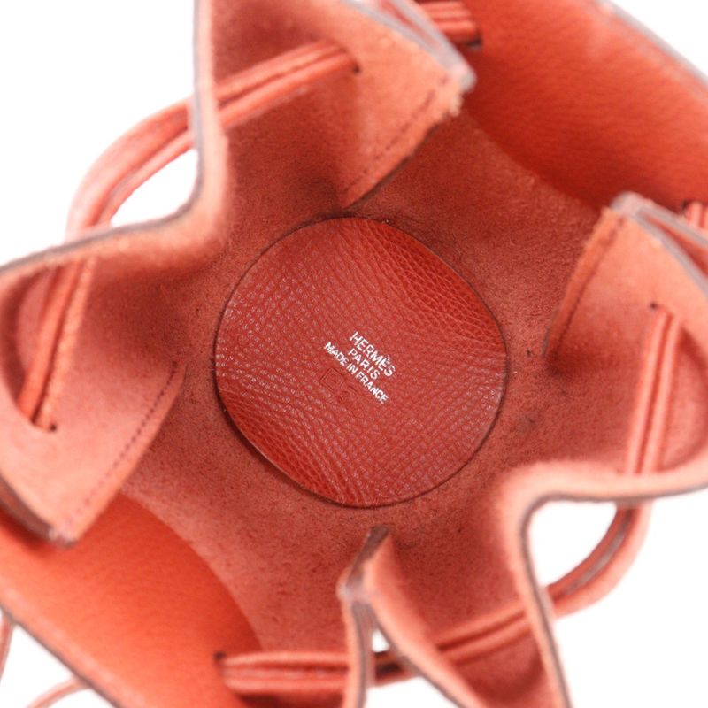 Hermes Vespa Pouch Drawstring Leather Orange □G Ladies Pouch