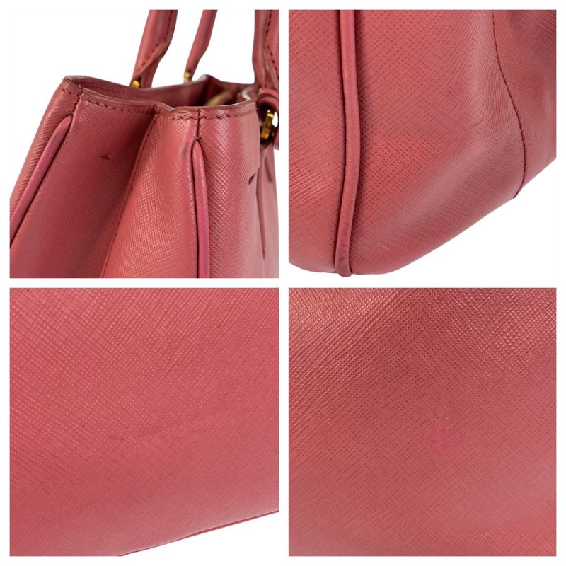Prada Saffiano Triangle Logo Plate Pink Gold Hardware Leather Handbag Tote Bag