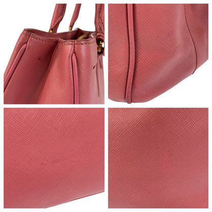 Prada Saffiano Triangle Logo Plate Pink Gold Hardware Leather Handbag Tote Bag