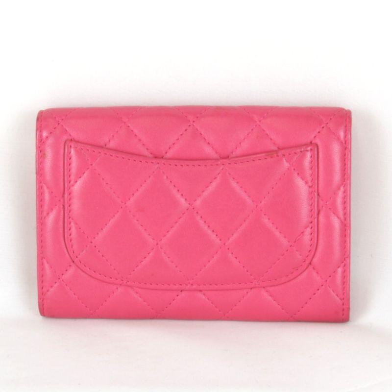 Chanel Timeless Classic Card/boxed Bifold Wallet Pink Leather