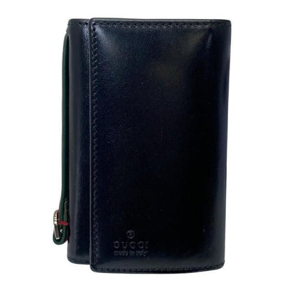 Gucci 131928 6-stack Key Case Key Ring Sherry Line Web Stripe Leather Black