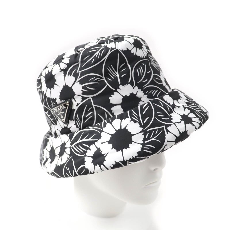 Prada 2021 1hc248 Re Nylon Floral Pattern Bucket Hat With Triangle Logo Plate
