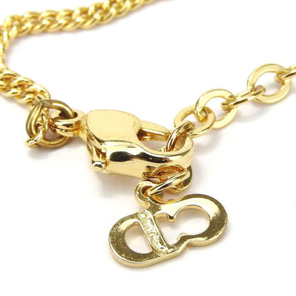 Christian Dior Necklace Metal Gold Black Accessories Logo Rhinestone Ladies