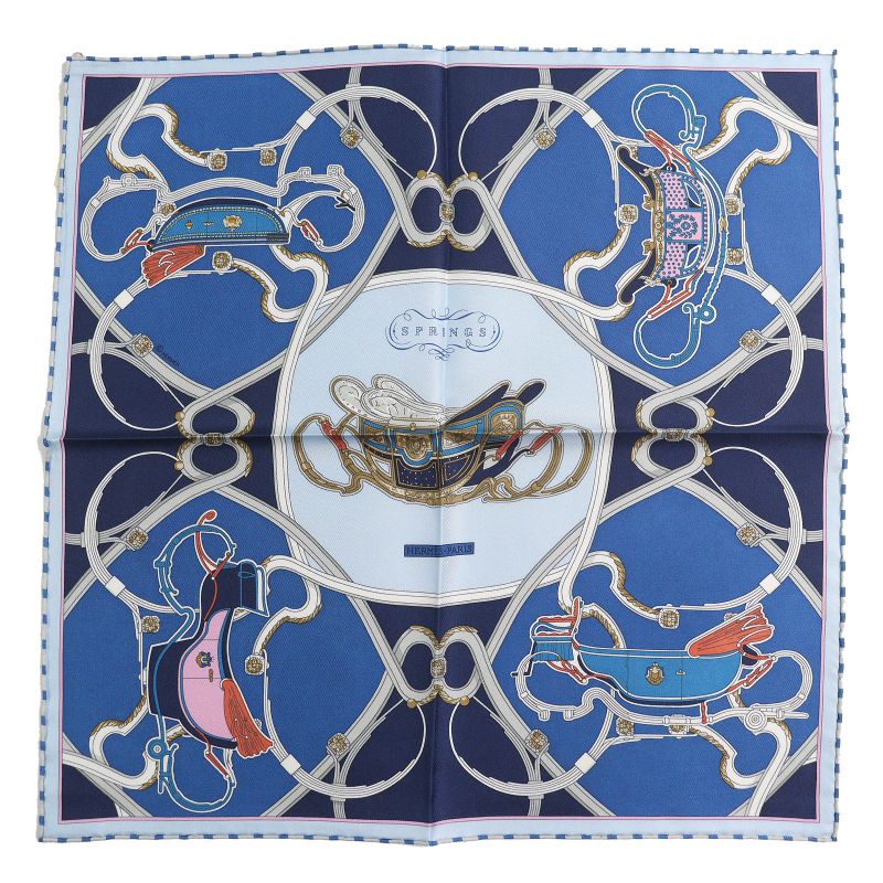 Hermes Springs 100% Silk Carré 45 Scarf Blue Navy Color Made In France Women's
