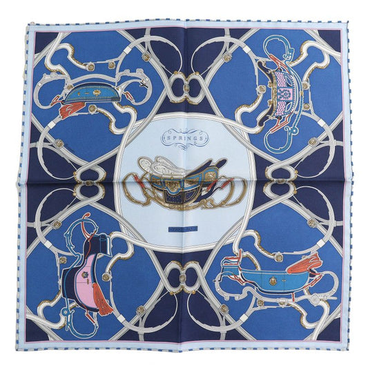 Hermes Springs 100% Silk Carré 45 Scarf Blue Navy Color Made In France Women's