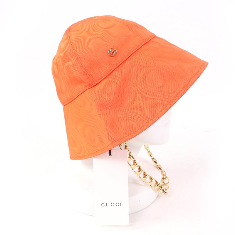 Gucci 729128 GG Motif Bucket Hat With Chain Orange M (57cm (22.44in)) Genuine