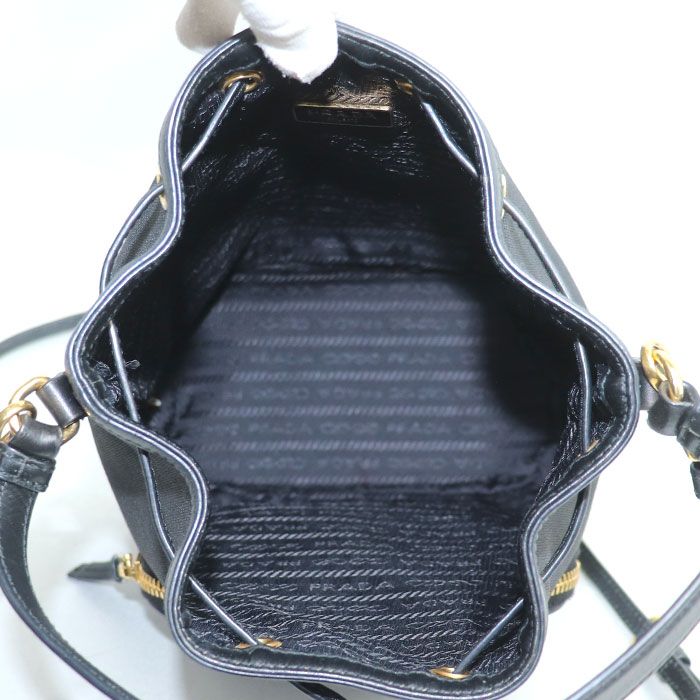 Prada Logo Jacquard Ribbon 2way Shoulder Bag Black 1bh038 Ladies Preowned