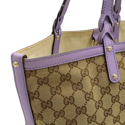 Gucci GG Canvas Tote Bag Shoulder Bag Semi Shoulder Leather Khaki Beige Purple