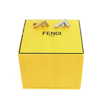 Fendi Zucca FF Logo Earrings Gold Color Silver Color Rhinestone