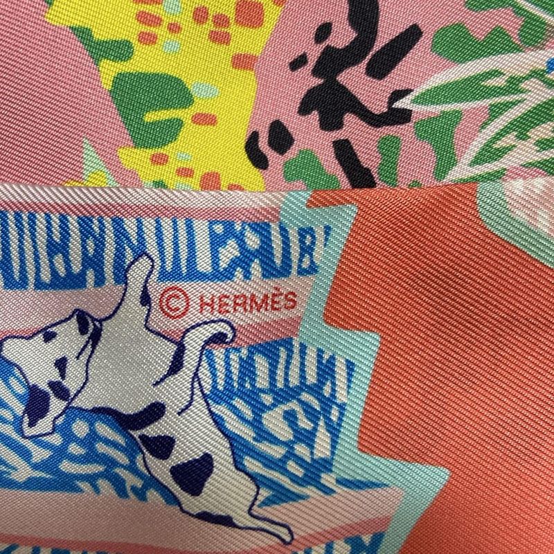 Hermes Scarf Twillie Pink And Multi Ribbon Scarf / Canine