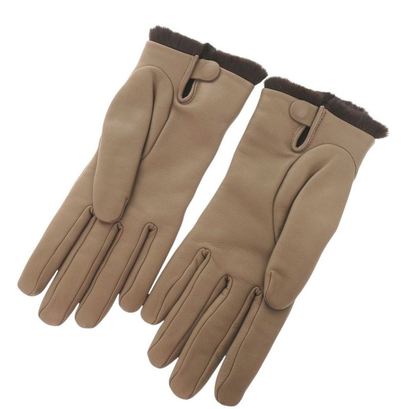 Hermes Cashmere Lambskin Size 75 Brown Gloves 1415 Hermes