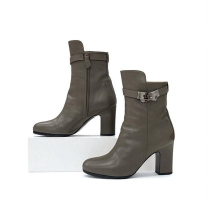 Hermes Boots Short Shoes Leather Grey Silver Kelly Hardware