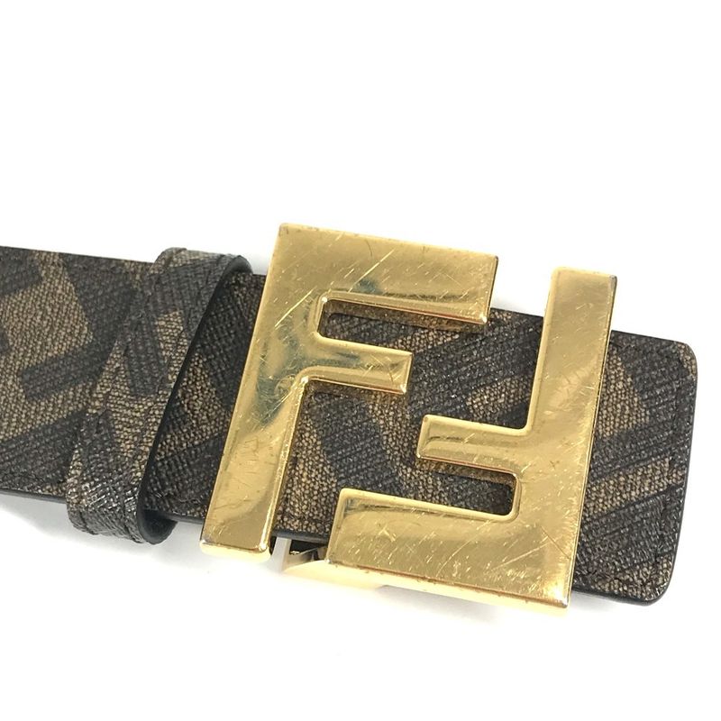 Fendi Belt Zucca Logo Leather Brown