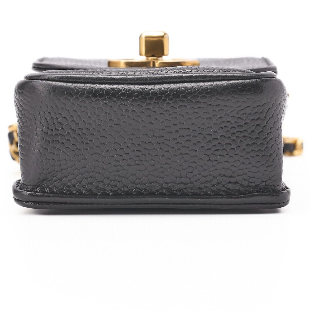 Chanel Shoulder Bag Pouch Caviar Skin Black Gold Hardware Turnlock Vertical