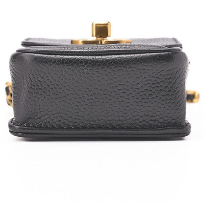 Chanel Shoulder Bag Pouch Caviar Skin Black Gold Hardware Turnlock Vertical