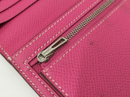 Hermes Bearn Souffle Foldable Long Wallet Leather Purple Silver Hardware □P