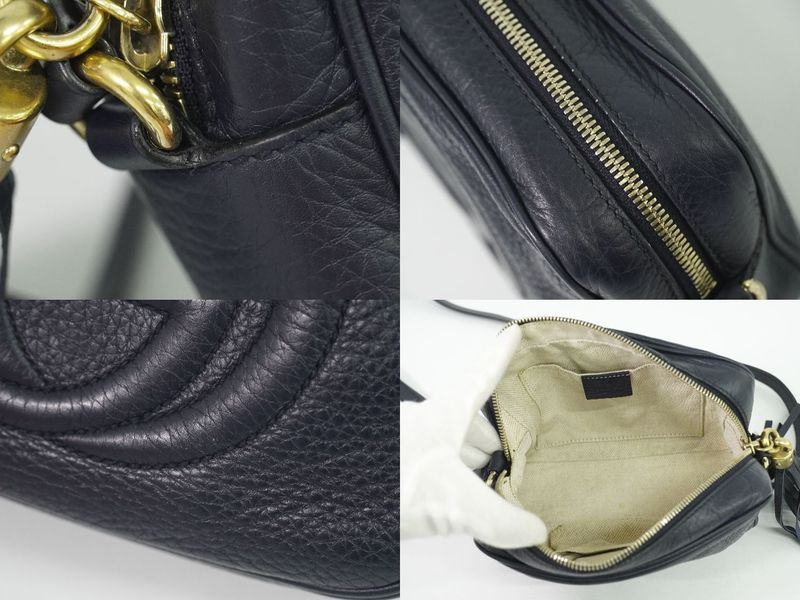 Authentic Gucci Soho Small Disco Tassel Shoulder Bag Pochette Leather Navy