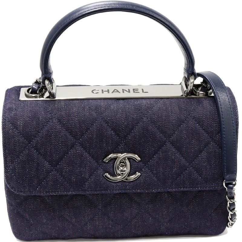 Chanel Handbag Shoulder Bag Matelasse Top Handle Denim Canvas Navy Silver