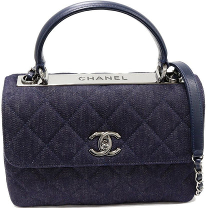 Chanel Handbag Shoulder Bag Matelasse Top Handle Denim Canvas Navy Silver