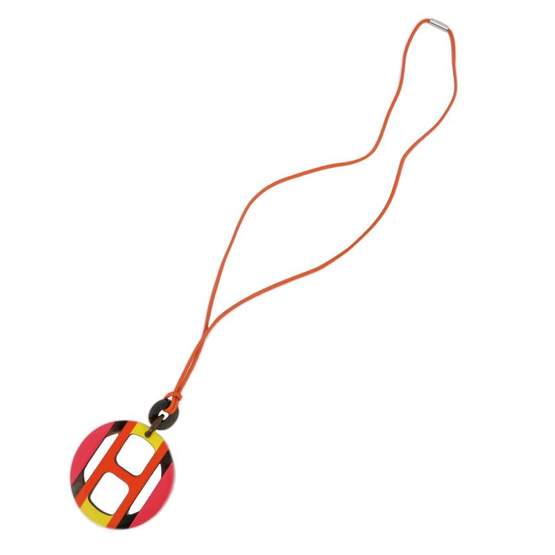 Hermes Necklace H Equipe Buffalo Horn Multicolor Pink Pendant Accessory