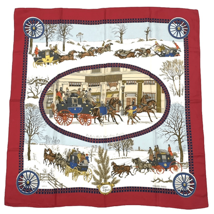 Hermes Carre 90 Postal Coach Scarf Silk Red