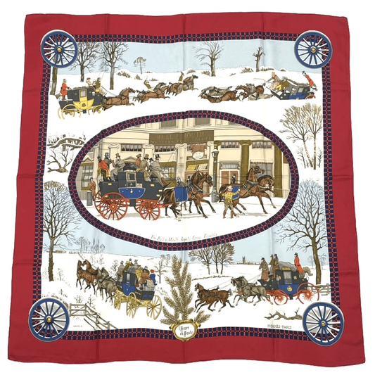 Hermes Carre 90 Postal Coach Scarf Silk Red