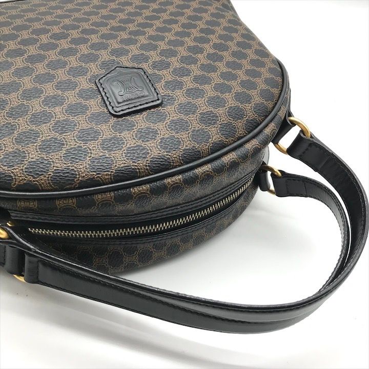 Celine Black Macadam Hand Boston Bag Brown Leather