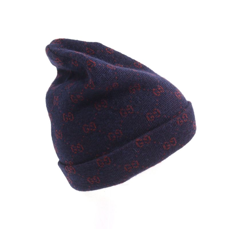 Gucci 534812 4g295 Alpaca 85% GG Beanie Knit Cap Navy Red M 58 Made In Italy