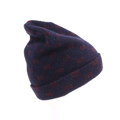 Gucci 534812 4g295 Alpaca 85% GG Beanie Knit Cap Navy Red M 58 Made In Italy