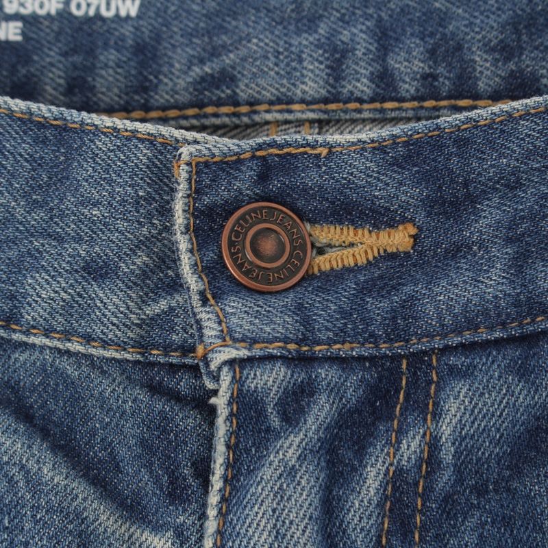 Celine Cotton Triomphe Damaged Flared Denim Pants Jeans Bottoms N678 930F 07UW