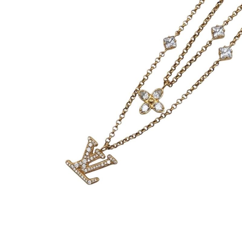 Louis Vuitton Necklace Lady LV M01845 Monogram Flower Rhinestone Strass Gold