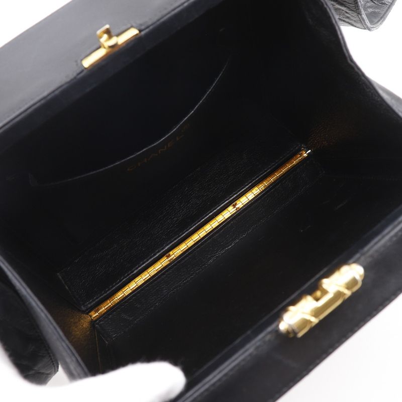 Chanel Chevron Coco Mark V-stitching Vintage Lambskin Black Women Shoulder Bag